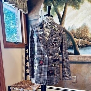 ✨🌹 Plaid Handcrafted Upcycled Blazer Military Theme ✨🌹Size S ✨🌹